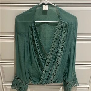 Green Lace Trim Blouse